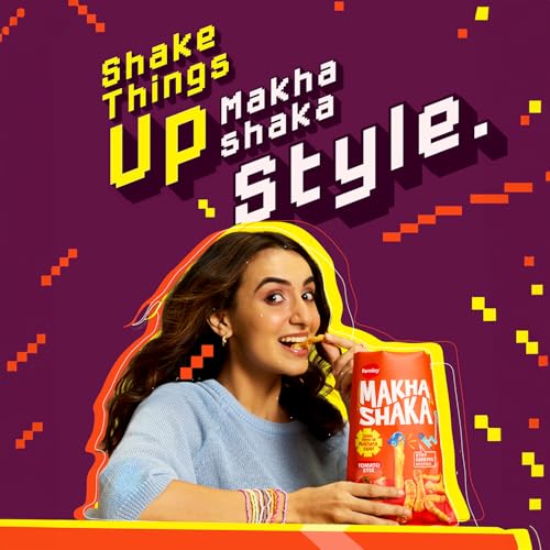Image of Makha Shaka Stix Farmley Pillow Pouch I Healthy Snacks | Namkeen Snacks I Puffed Snacks | Roasted in Olive Oi (33 g (Pack of 1), Tomato Stix)