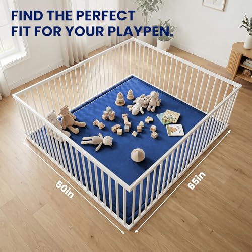 Image of Huloo Sleep Ultra Soft Baby Play Mat for Floor, 1.3 inch Thick Elasti-Foam 65x50 Play Mat for Playpen,Water-Repellent Coral Velvet for Tummy Time, Non-Slip Backing,Safe for Toddlers & Infants (Dark Blue)