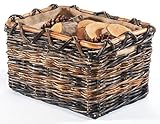 Kobolo Holztrage Holzkorb für Kaminholz eckig - Rattan und Bananenblatt - mit Jutestoff ausgestattet - Gr1