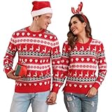 ouansyltg Couples Christmas Sweaters Family Heart Reindeer Vaction Holiday Xmas Jumper for Men Women