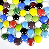 Ocefeiyue 2 LB Colored Glass Gems Pebbles Stones Flat Marbles Beads for Vase Fillers,Table Scatters,Resin Arts,Floral Arrangement,Fish Tank,Crafts Mosaic,Garden Ball,Approx 180-200 PCS,Mixed Colors