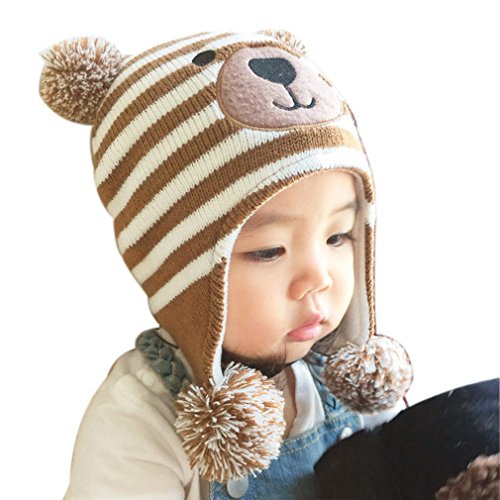 Kauftree Baby Kinder Wintermütze Strickmütze Tiermütze Warm Winter Jungen Mädchen, Braun, M 48-50CM Cover