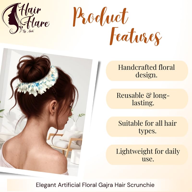 Image of Hair Flare Set of 7 Artificial Mogra Gajra Juda Bun Flowers for Hair | Reusable Floral Hair Accessory with Multicolor Thread for Bridal, Festive & Traditional | Women & Girls Juda Decoration