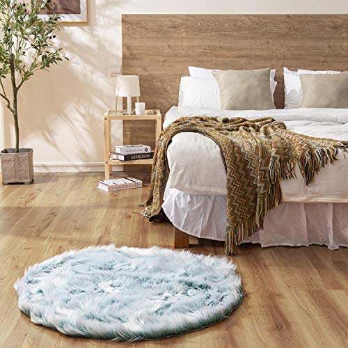 Ashler HOME DECO Soft Faux Sheepskin Fur Chair Couch Cover Area Rug Bedroom Floor Sofa Living Room Spring Green Round 3 x 3 Feet