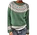Womens Fair Isle Sweaters Vintage Long Sleeve Knitted Cashmere Pullover Casual Winter Fall Loose Crewneck Sweater