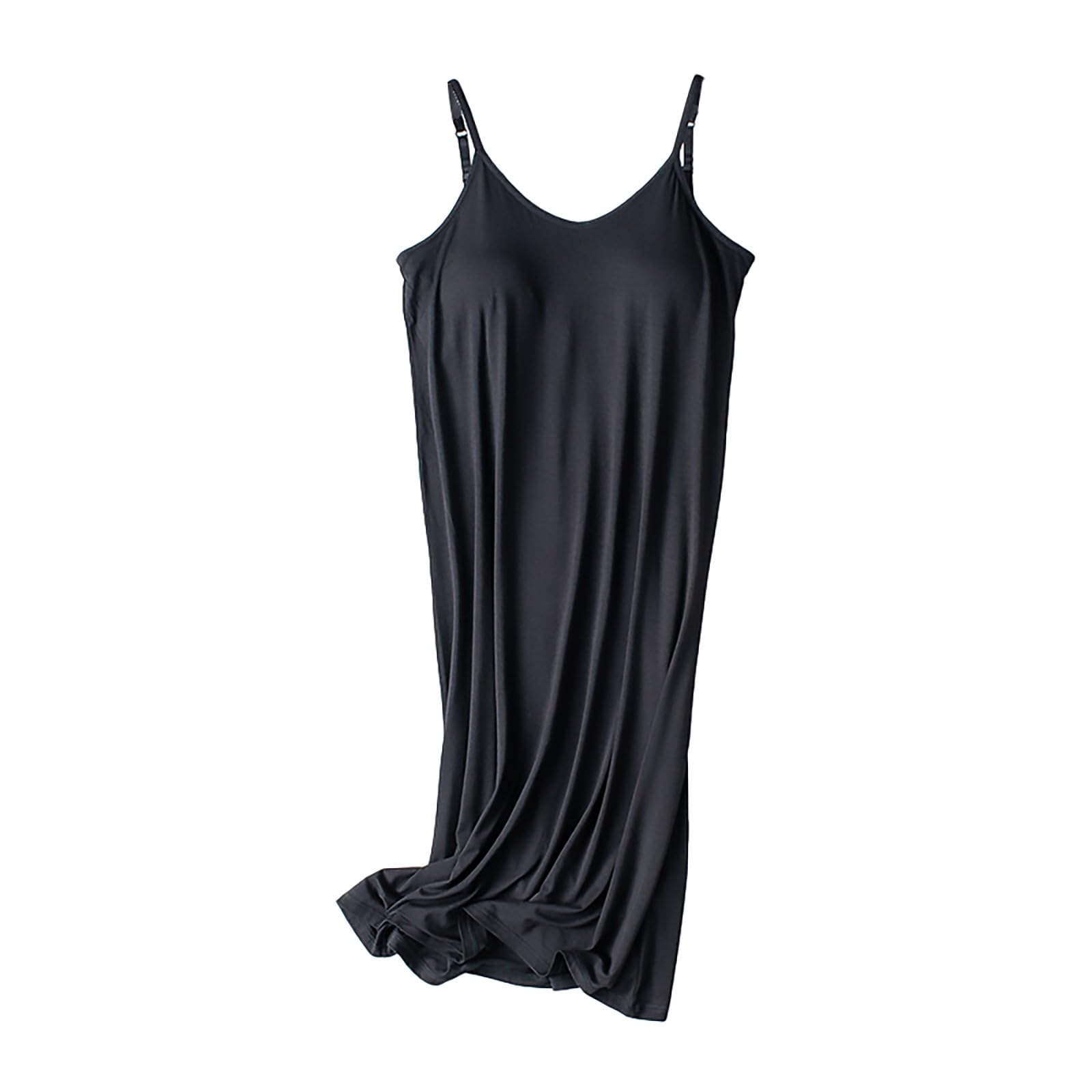BIISDOST Camisón largo para mujer, camisola para mujer, ligera, cuello redondo, talla grande, vestido de pijama con almohadillas de brasier, vestido de camiseta sin mangas, chaleco largo para mujer, vestidos