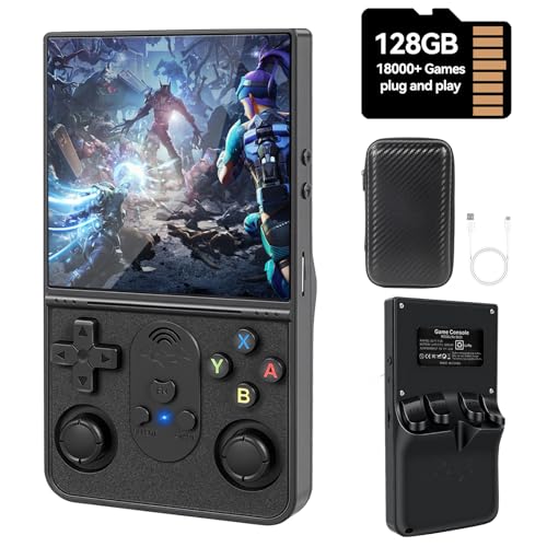 S600 Retro Handheld Game Console, 4 Inch 720p IPS Screen, 128GB with 18,000+ Pre-Installed Games, 3000mAh Battery for Long Play, Portable Linux System (Black)