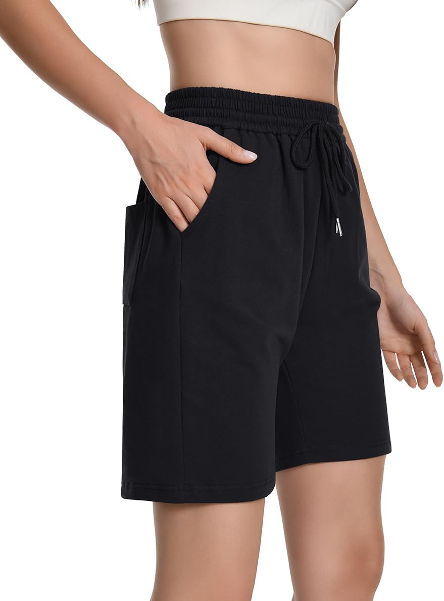 Auriviz Womens Sweat Shorts Loose Comfy Long Drawstring Lounge Bermuda Shorts with 3 Pockets - Image 2