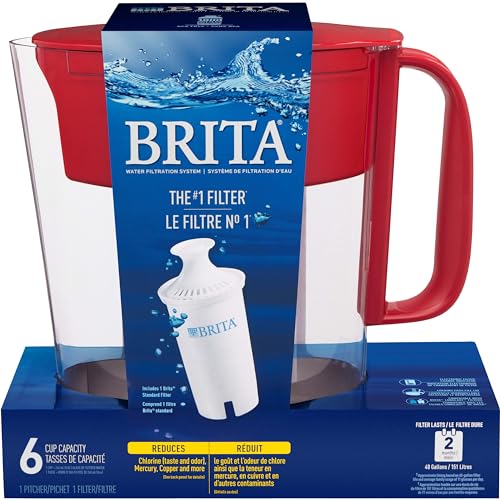 Brita Water Filter Pitcher for Tap and Drinking Water with 1 Standard Filter, Lasts 2 Months, 6-Cup Capacity, BPA Free, Red - image 8