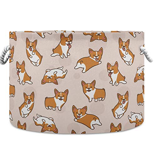 Image of visesunny Storage Basket Corgi Dog Cartoon Animal Nursery Hamper Canvas Fabric Toy Storage Organizer Bin Waterproof Storage Box Laundry Basket for Kid Rooms,Playroom,Shelves,Toy Basket,Gift Basket
