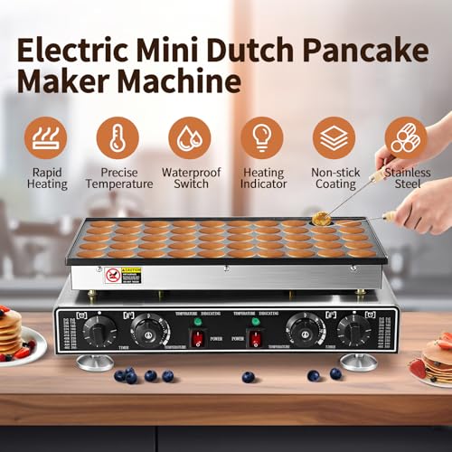 110V Mini Pancake Baker 1800W, 50PCS Commercial Pancakes Maker Machine, 1.8 Inches Electric Muffin Waffle Maker Machine Dutch Poffertjes Grill For Home Kitchen Restaurant Snack Dessert