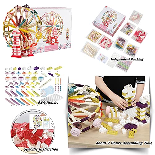 FUNPOLA 3D Musical Rotating Ferris Wheel Building Blocks, Huge LED Ferris Wheel Building Model Architecture Building Toy Gift for Adult and Teens (Pink) - Thumbnail 5