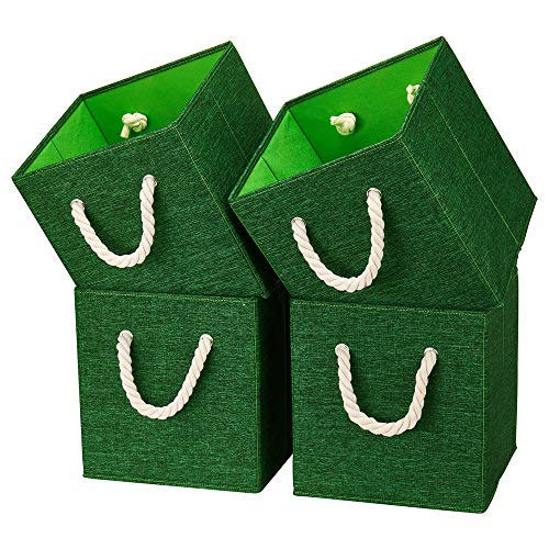 Green Foldable Fabric Cube Storage Bins Cube Storage Organizer Bins Storage Cubes Basket Drawers Organizer Decroative Storage Box Fabric Storage Cubes Baskets for Organizing Closet Shelves ,Q-ST-51-4