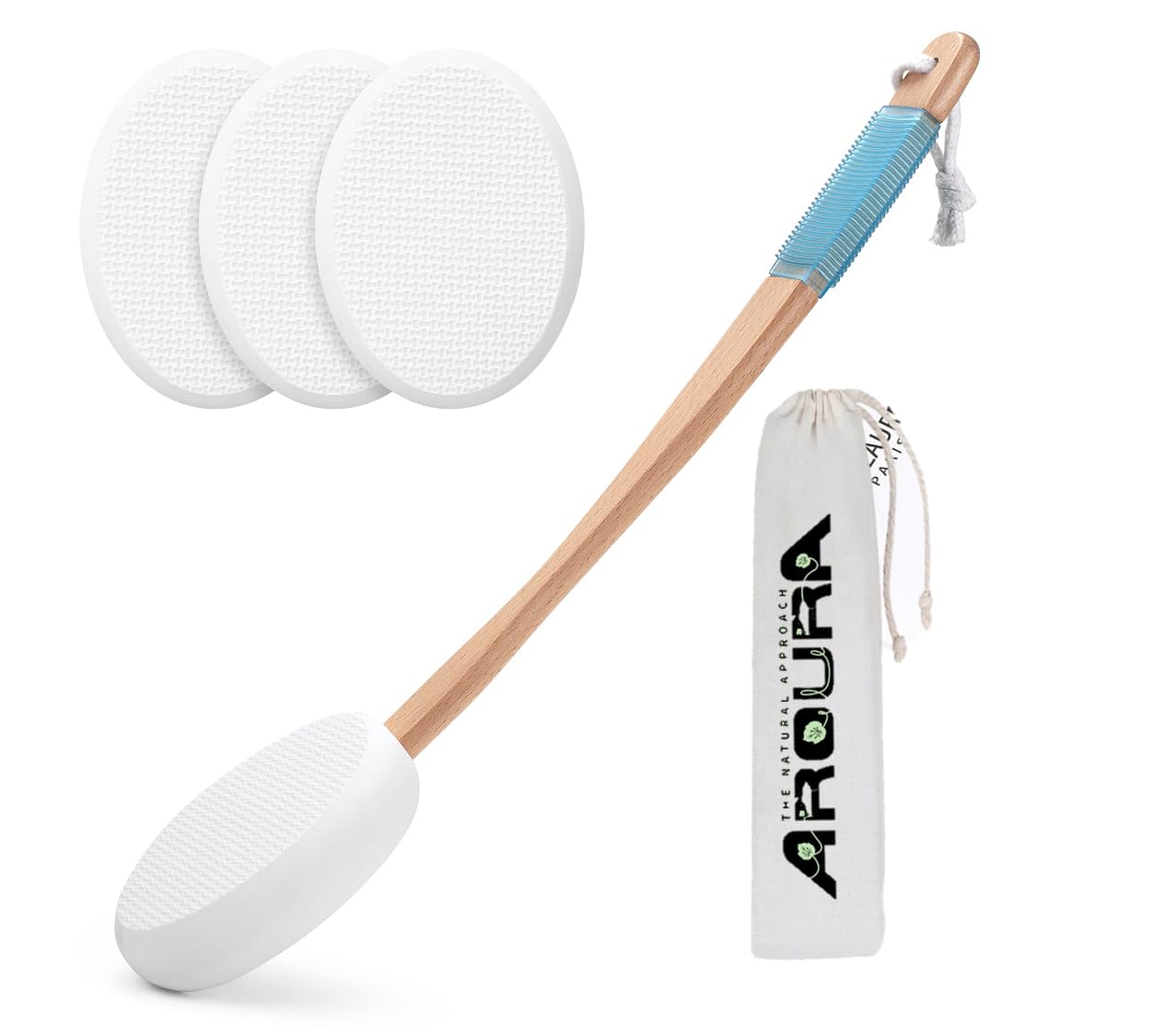 Aroura Premium Lotion Applicator For Back | Easy Reach | Self-Application of Cream Sunscreen Self Tanner | Includes 1 Applicator Handle, 3 Pads