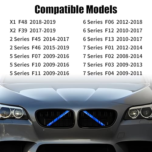Image of V Brace Wrap Covers Compatible with BMW Grille Inserts StripesWrap | Blue Grill Inserts Compatible with BMW 5 Series F10 /6 Series F06 /7 Series F01 /X1 F48 / X2 F39 F13 Accessories