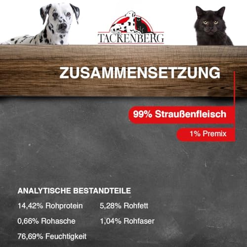 TACKENBERG Strauß Pur Nassfutter Dose für Hunde - Hundefutter in Premiumqualität - natürlich getreidefrei, 6 x 400 g