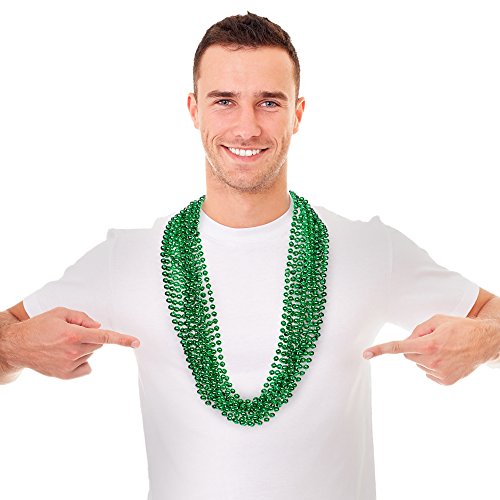 Windy City Novelties - 33" Inch Metallic Bead Necklace Bulk 72 Pack for Mardi Gras and Celebrations (Green)