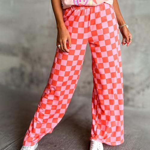 Women Y2K Plaid Wide Leg Pants Casual Elastic Waist Checkered Pants Streetwear Loose Lounge Trousers with Pockets3