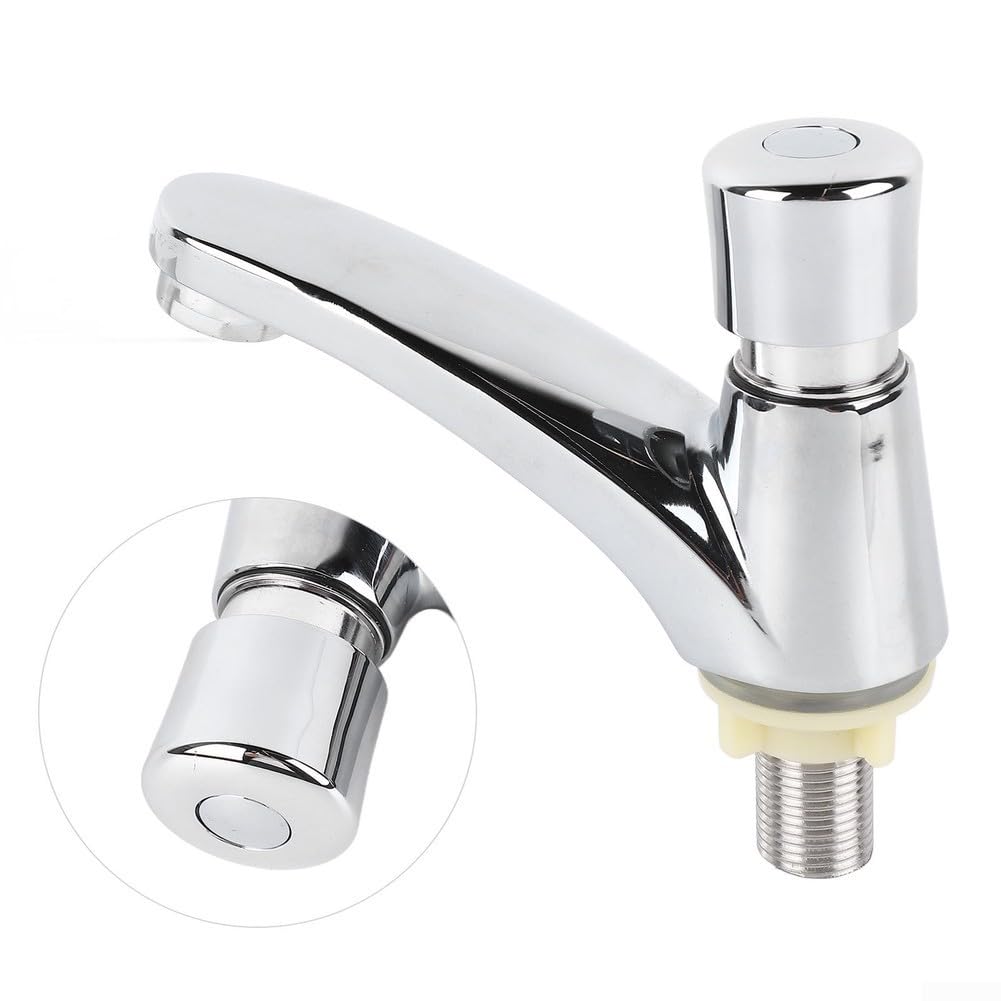 Grifo de lavabo con temporizador de ahorro de agua en aleación de zinc, grifo de encimera con interruptor pulsador y diseño a prueba de fugas para hoteles, escuelas y fábricas, acabado cromado, un s