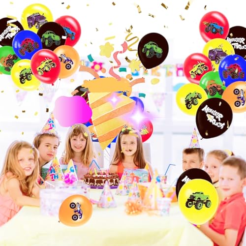Image of 36 PCS Monster Truck Balloons Party Decorations, 12 Inch Colorful Monster Truck Theme Latex Balloon Bouquet for Kids Girls Boys Baby Shower for Birthday Party Supplies Decoration
