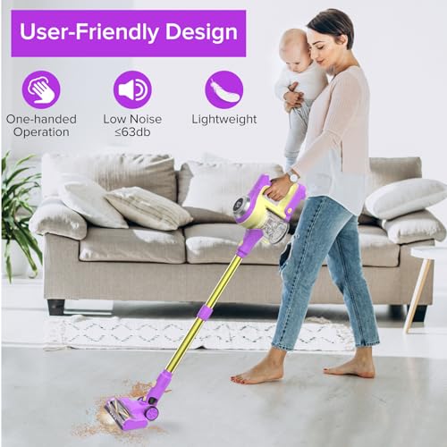 Belife Cordless Vacuum Cleaner for Home, Lightweight Stick Vacuum with Self-Standing, Rechargeable Wireless Vacuum with LED Screen & Anti-Tangle for Hardwood Floor, Pet Hair, Carpet (Purple)