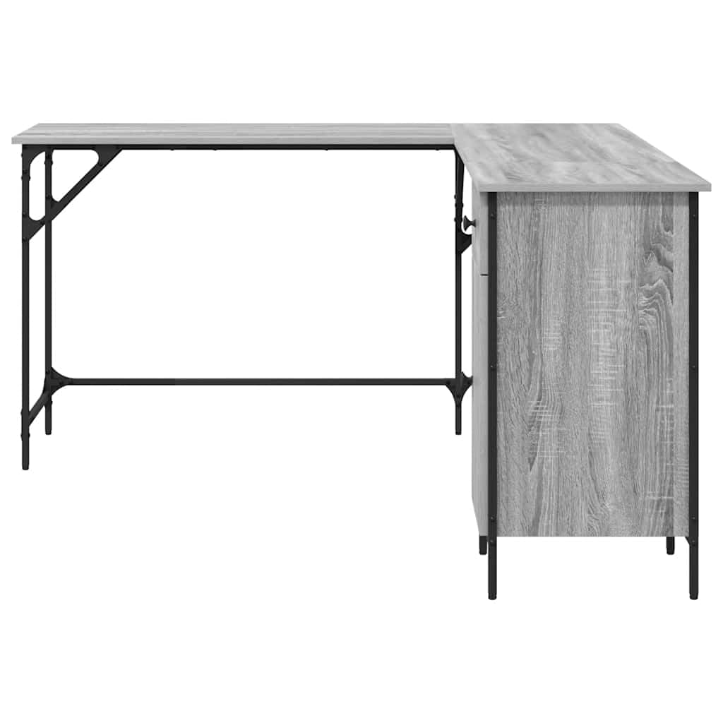 Scrivania angolare per computer in legno Sonoma, con telaio in metallo, 141 x 141 x 75 cm, a forma di L, con vano portaoggetti, gambe regolabili in altezza, salvaspazio, per ufficio e casa