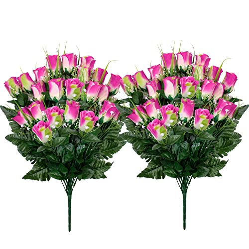 LOYWREE 2 stuks begraafplaats bloemen roze rozen kunstbloemen voor graf en gedenktekens - realistisch, mooi arrangementen boeket, duurzame en niet-bloeden kleuren
