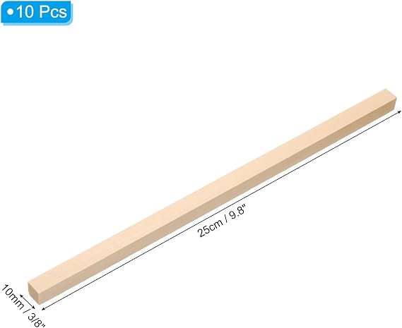 PATIKIL 3/8 Inch Dowel Rods Wood Sticks, 10 Pcs 10 Inch Long Square Wooden Dowels Unfinished Hardwood Sticks for Craft DIY Supplies
