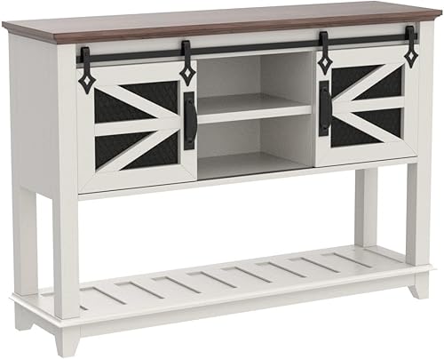 Miniatura 5 de OKD Mesa de entrada con puertas corredizas de granero mesa de consola industrial y de granja de 46 pulgadas con almacenamiento mesa de sofá rústica