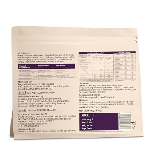 Image of Sugar.fit | Active Foods Fermented Yeast Protein Powder, Unflavored, 24g Protein per Scoop, Heat Stable, Gluten Free, Lactose Free, No Added Sugar, Vegan, 500g