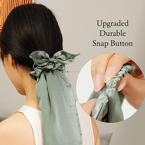 Image of LILYSILK 100% Silk Bonnet for Sleeping & Daily Usage, 2-in-1 Silk Hair Ties with Silk Scrunchies for Long and Curly Hair Elastic Adjustable for Women Ladies and Girls Avocado Green