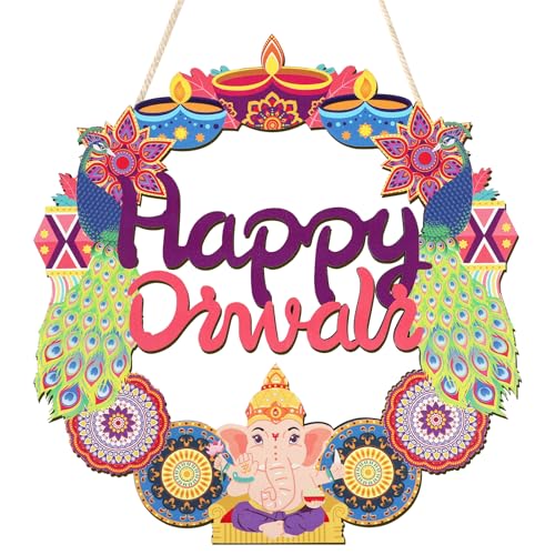 COCHIE Happy Diwali Sign Door Decorations, Indian Festival of Light