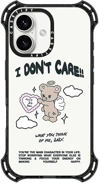 CASETiFY Bounce Case for iPhone 16 [Shockproof / 21.3 ft. 6X Military Grade Drop Protection/Compatible with Magsafe] - Angel Bear - Clear Black
