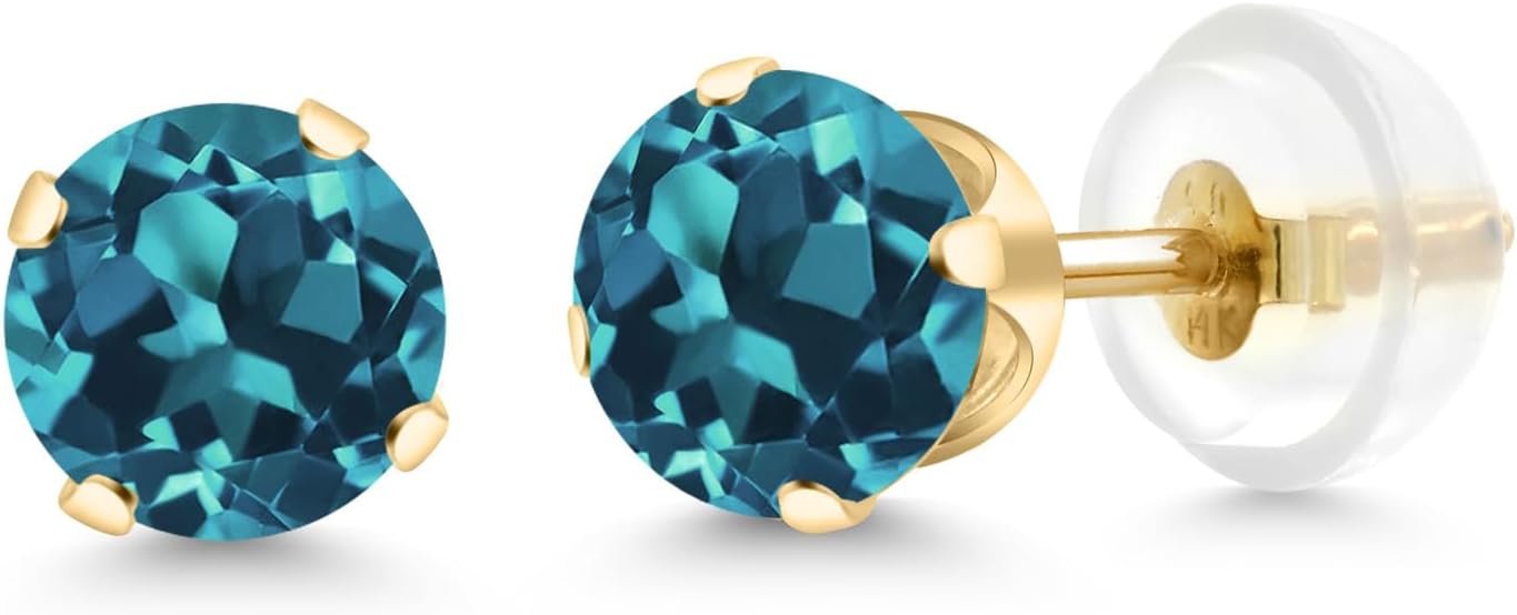 Gem Stone King 14K Yellow Gold Gemstone Birthstone 4-Prong Stud Earrings For Women Men | 5MM Round | Fine Jewelry Gifts for Her Him Mom Dad Women Men Wife