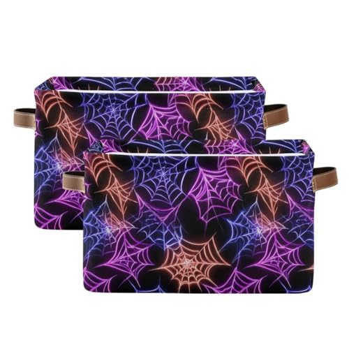 Image of Aslsiy Storage Basket Colorful Spider Web Halloween Nursery Bins Black Baby Box Canvas Clothes Shelf Basket Laundry Hampers 2 Pcs