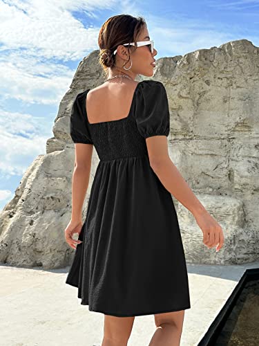 Image of Shasmi Women's & Girl's Dress for Women l One Piece Dress for Women l Beach Dress for Women, Solid Textured Puff Sleeve Square Neck Midi Dress (Dress 115)