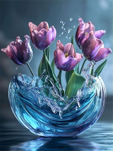 Duushuait Eau Diamond Painting Adulte, Diamond Painting Enfant Fleurs, 5D DIY Broderie Diamant Kit Complet, pour Décoration Murale de la Maison Cadeau, Activités de Réduction du Stress 60x80cm f-605