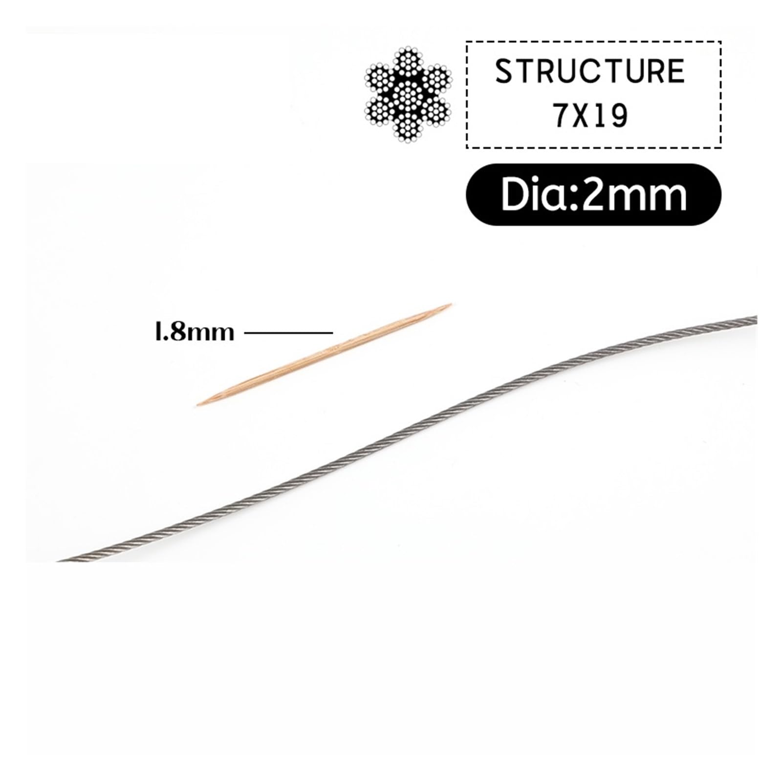 5/10Metres 0.8-4mm Diameter 7X7 7X19 Structure 304 Stainless Steel Wire Rope Thin Cable Softer Fishing Lifting Cable(2mm-7X19,10 Meters)