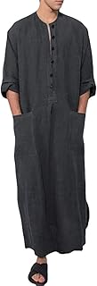 Men's Muslim Robes Men's Solid Color Loose Casual Shirts Pajamas Saudi Arabia Middle East Arab Dresses Islamic Muslim Round Neck Side Slit Kaftan Abaya Gown Thobe,Gray,5XL