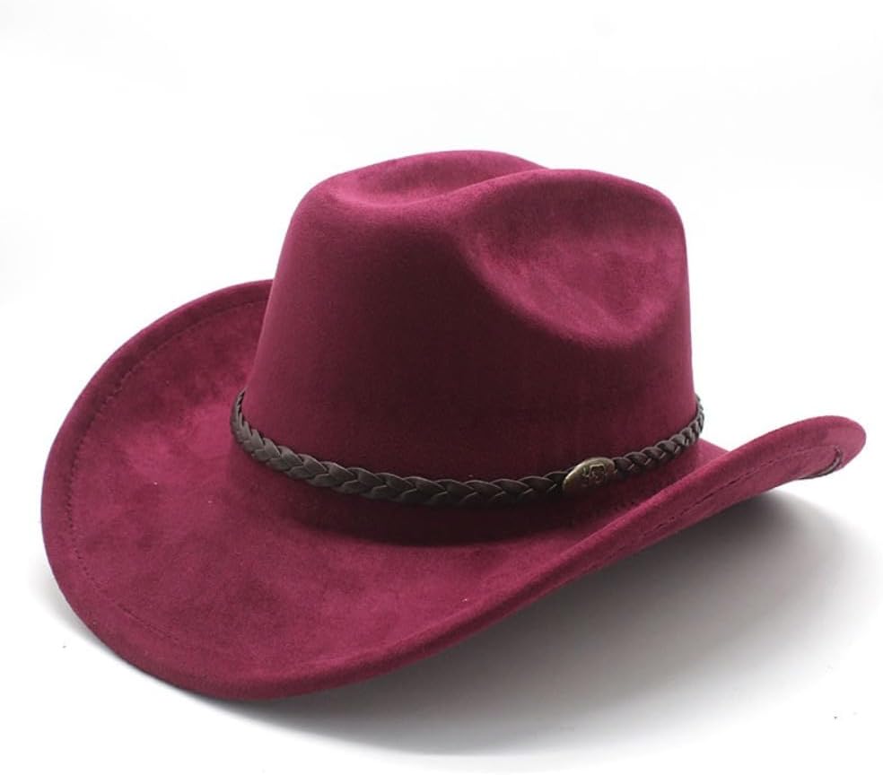 Western Cowboy Hat, White, Felt Material, Braided Brown Band, Classic Style