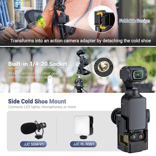 Image of JJC 3-in-1 Expansion Adapter Cage for DJI Osmo Pocket 4 3 and Xtra Muse | Tripod Mount Hot Shoe Extender Converter, 1 /4-20 Stick Handle Bracket Accessories, with Action Camera Port & Cold Shoe Holder