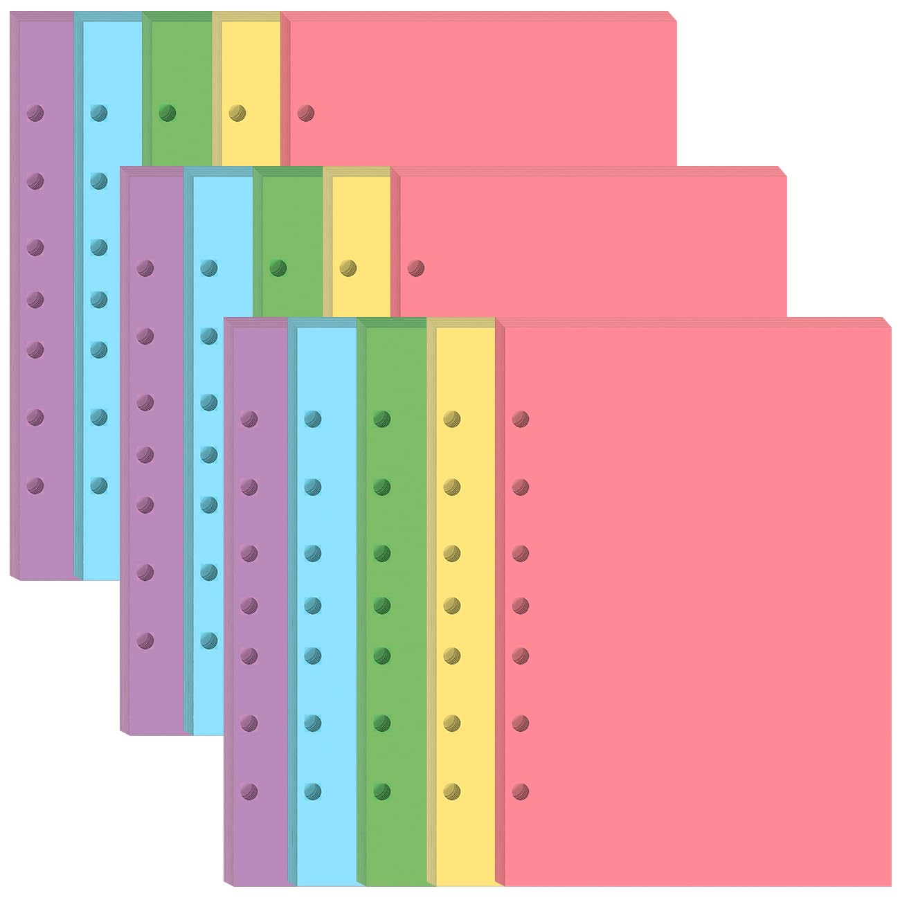 (3-Pack) Mini Binder 5 Colorful Blank Paper for 3 or 7 Ring Binders - 300 Sheets/600 Pages Loose Leaf Paper Blank Refills, Per Color 60 Sheets, Desk