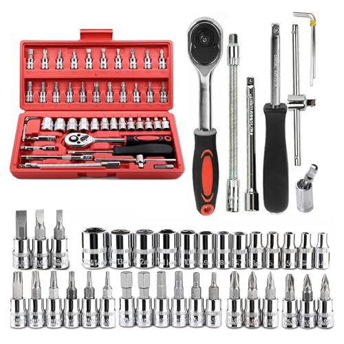 46-Piece 1/4 Drive Socket Wrench Set for Auto Repair and Household Use