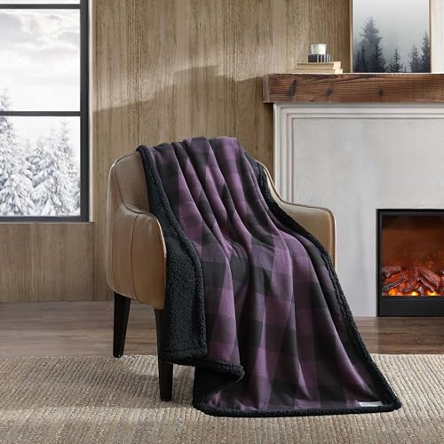 Image of Eddie Bauer - Throw Blanket, Brushed Fleece & Plush Sherpa Soft Blanket, Throw Blanket for Couch & Bed (Cabin Plaid Purple, 50 inch x 60 inch)