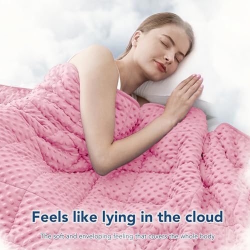 Topcee Weighted Blanket for Adults (15lbs 60"x80"), Minky Dots Heavy Blanket for 140-160lbs Sleeping, Soft, Cozy and Cooling Weighted Throw Blankets, Machine Washable, Pink