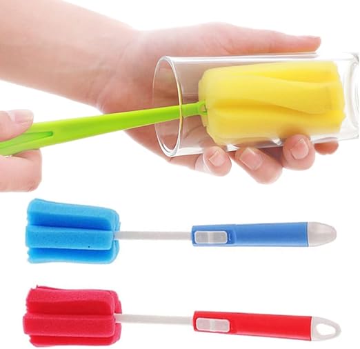 3Pcs Sponge Cleaning Bottle Brush Soft Baby Bottle Cleaner Brush with Adjustable Handle Feeding Bottle Scrubber Cleaning Brush for Coffee Glasses Milk Cup Mugs Winebottle(Color Random)