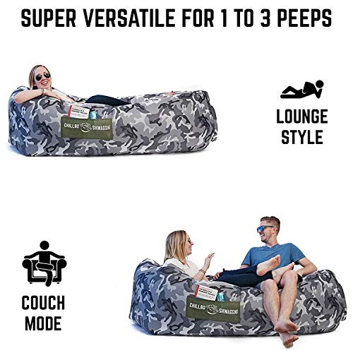 Chillbo Shwaggins Inflatable Couch – Cool Inflatable Chair. Upgrade Your Camping Accessories. Easy Setup is Perfect for Hiking Gear, Beach Chair and Music Festivals. (Camo Urban)