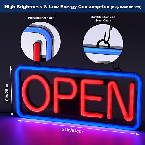 Fitnate Open Sign For Business With Remote Large 21''X10'' Ultra Bright Led Neon Open Sign,Flashing & Steady Light Mode Light Up Signs For Shop Window(Blue/Red) #TOP5