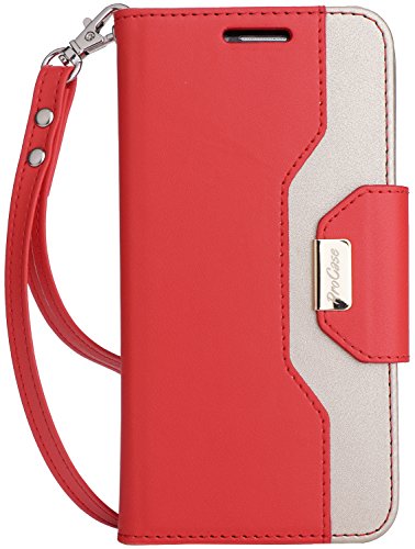 ProCase LG G6 Wallet Case for Women, Premium Leather Flip Folio Kickstand Case with Card Holder Wristlet Hand Strap, Folding Stand Protective Cover for LG G6 2017 -Red