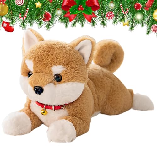 犬のぬいぐるみ,38cm かわいい リアルな 子犬の人形 ベル付き - 横たわる子犬のぬいぐるみ - ベビー 幼児 男の子 向け 誕生日 クリスマス ハロウィン インタラクティブ